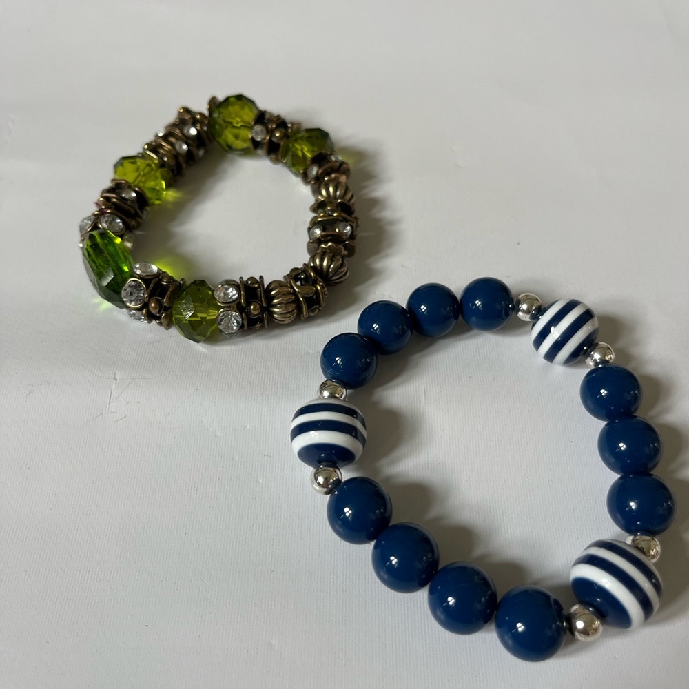 Elegant Green and Blue Beaded Bracelets Set